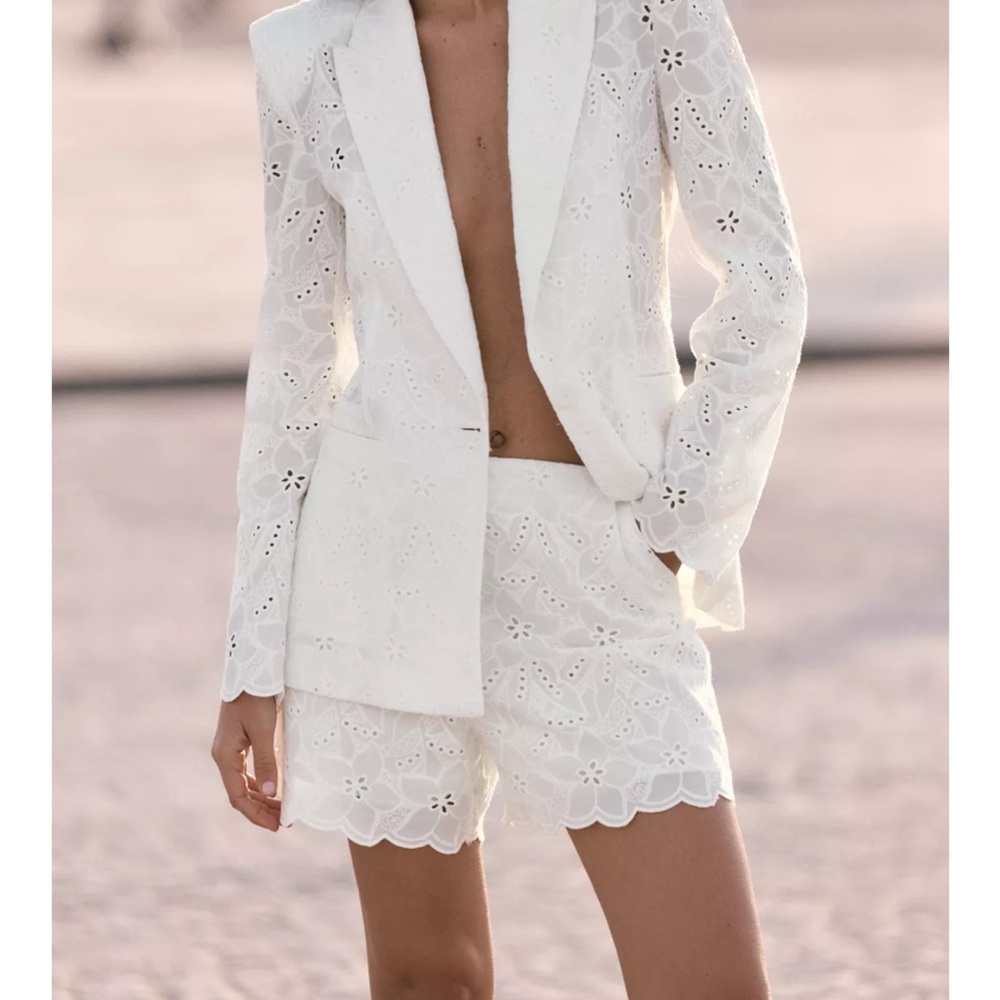 Zara White Eyelet Women Shorts